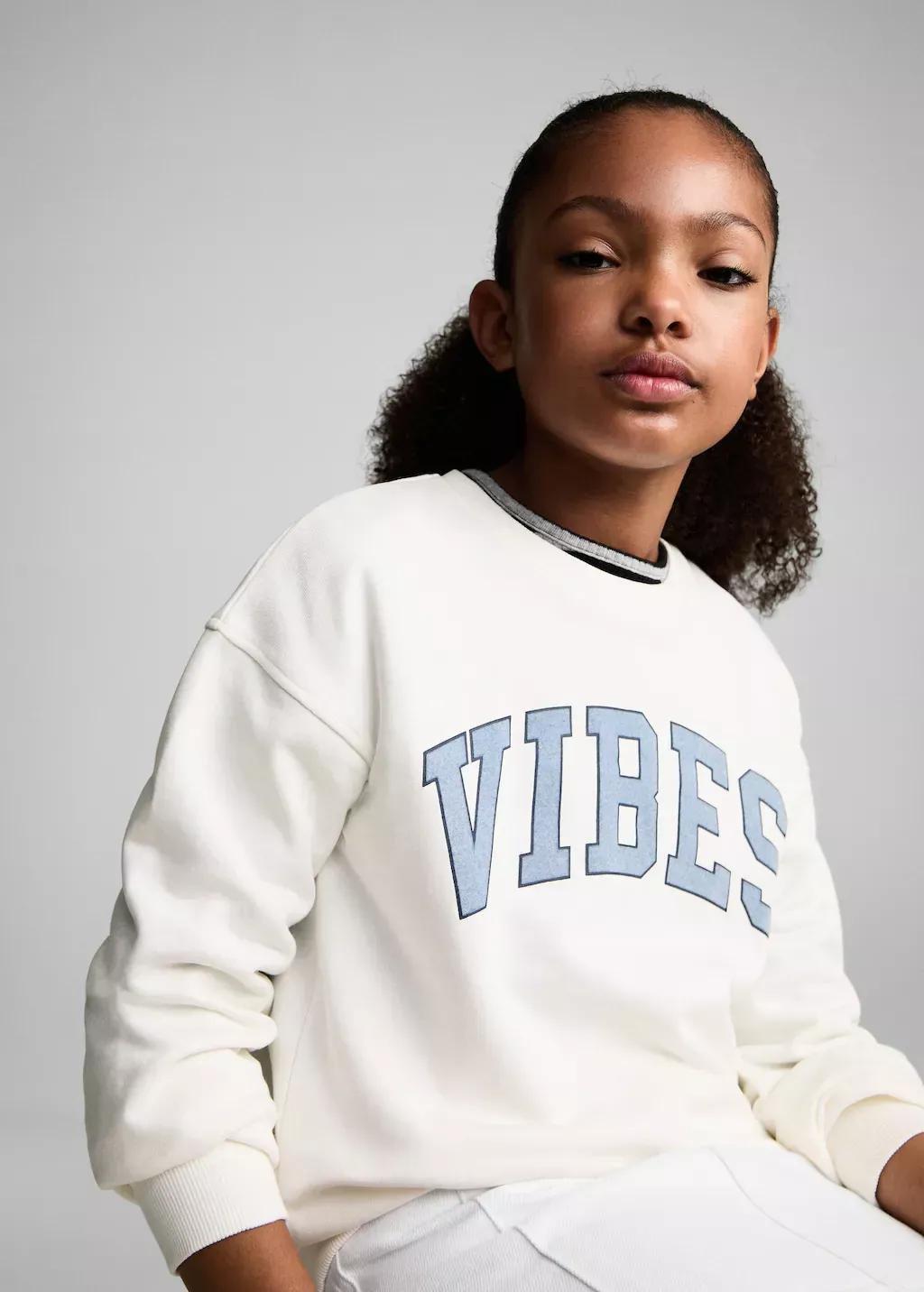 White Printed Message Sweatshirt, Kids Girl, , medium
