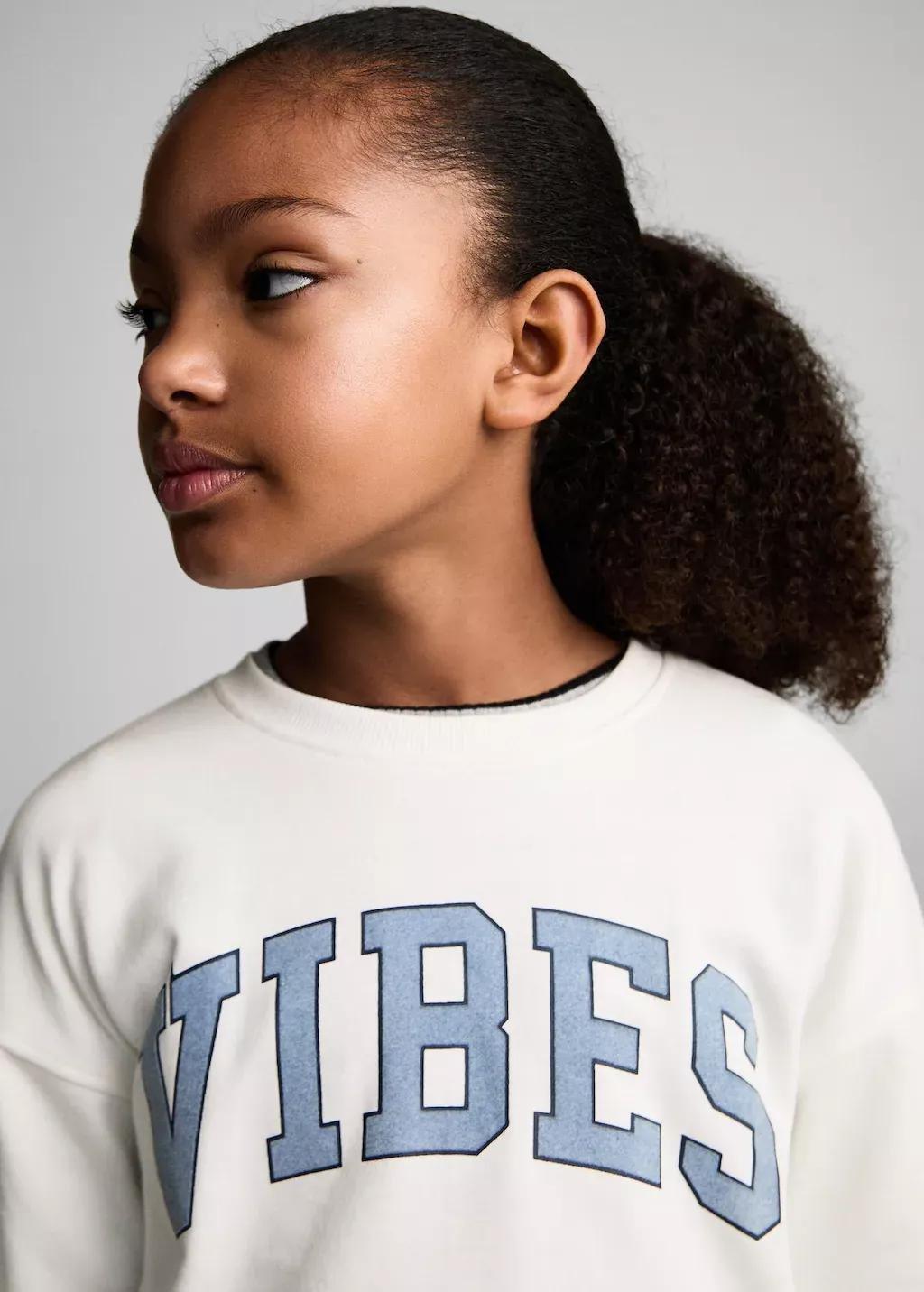 White Printed Message Sweatshirt, Kids Girl, , large image number 1