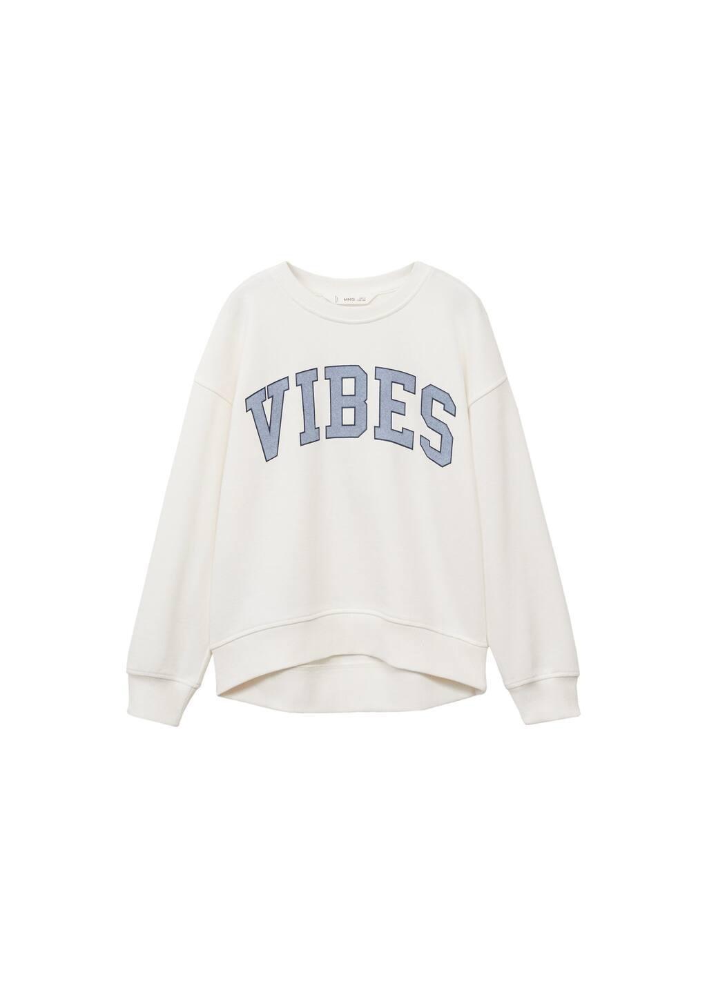 White Printed Message Sweatshirt, Kids Girl, , large image number 2