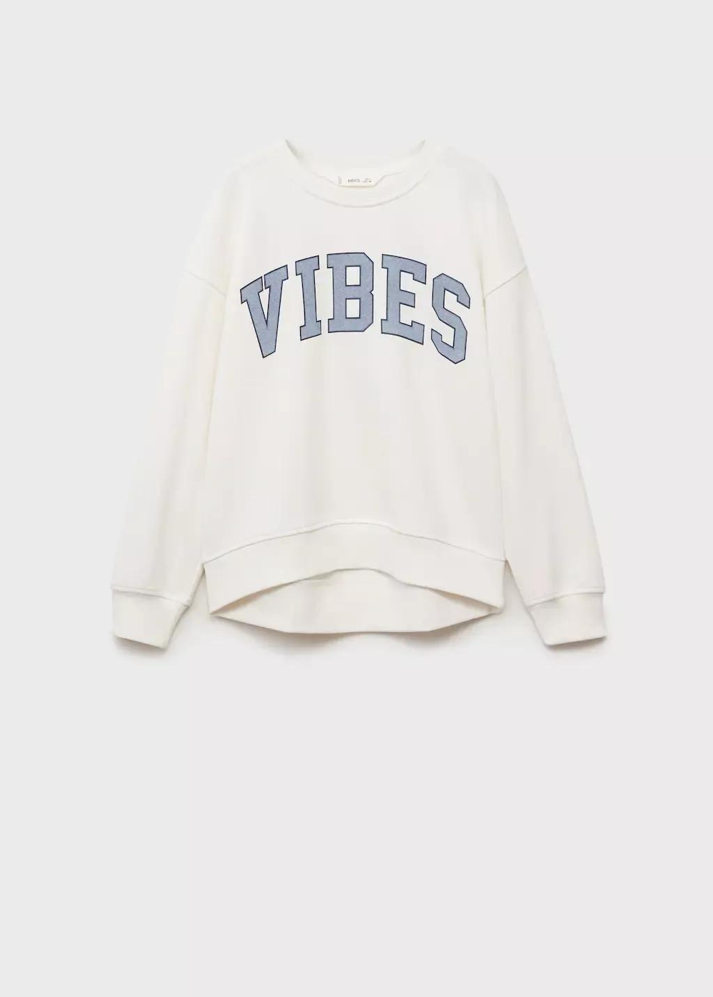 White Printed Message Sweatshirt, Kids Girl, , large image number 4