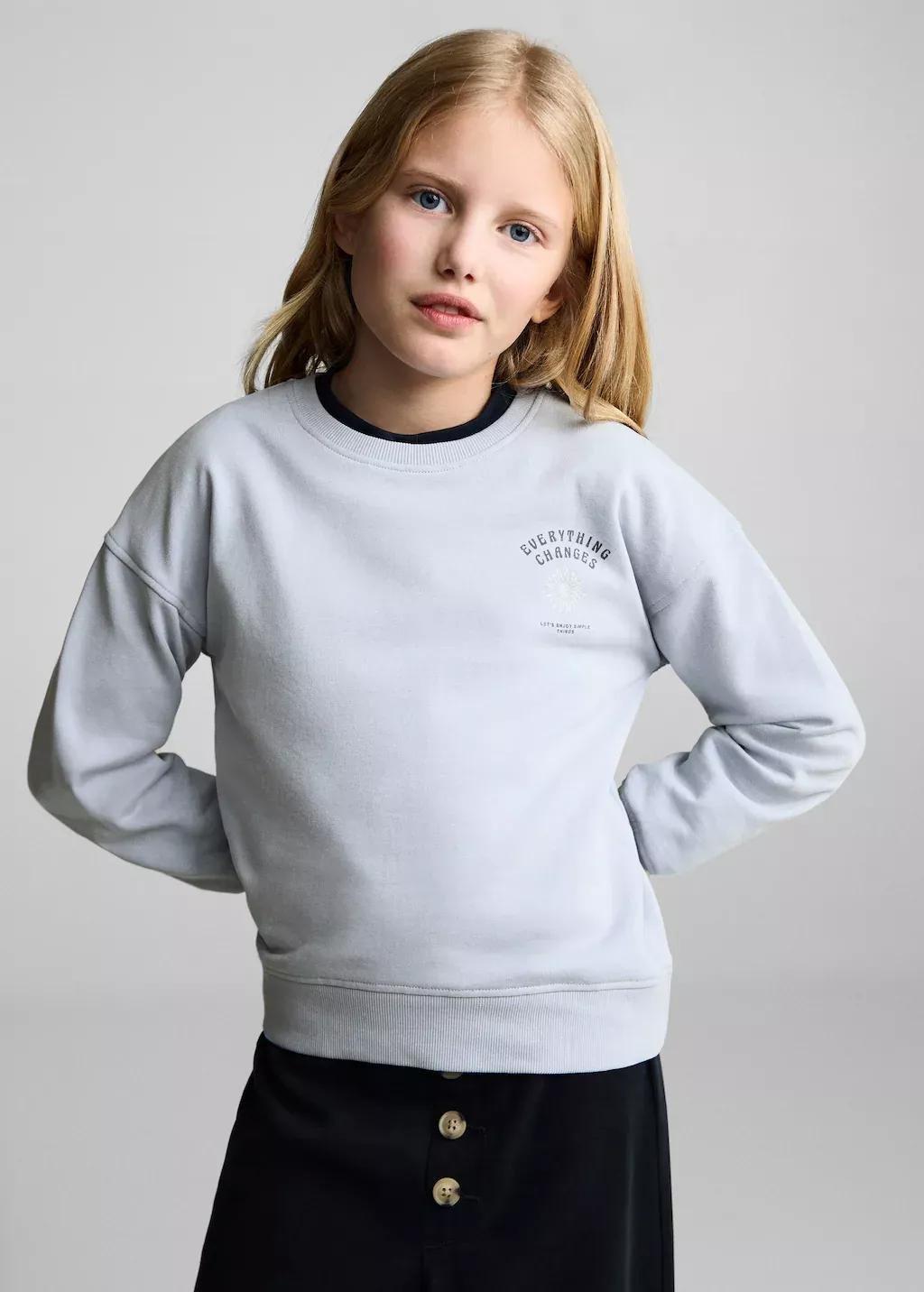 Blue Lt Pastel Printed Message Sweatshirt, Kids Girl, , large image number 0