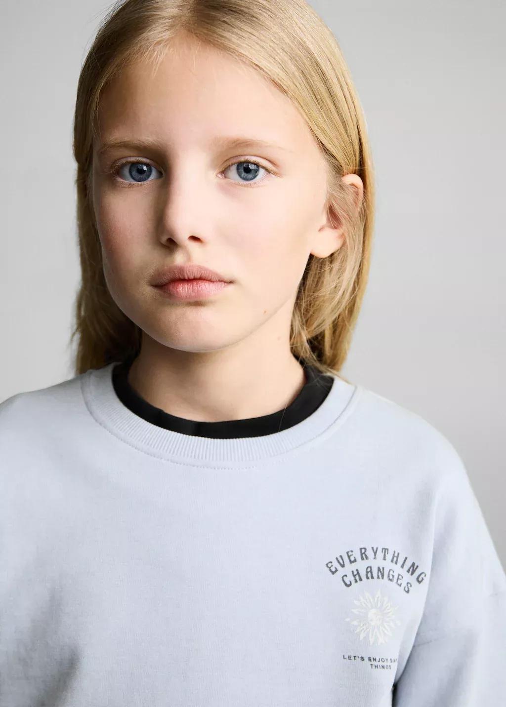 Blue Lt Pastel Printed Message Sweatshirt, Kids Girl, , large image number 1