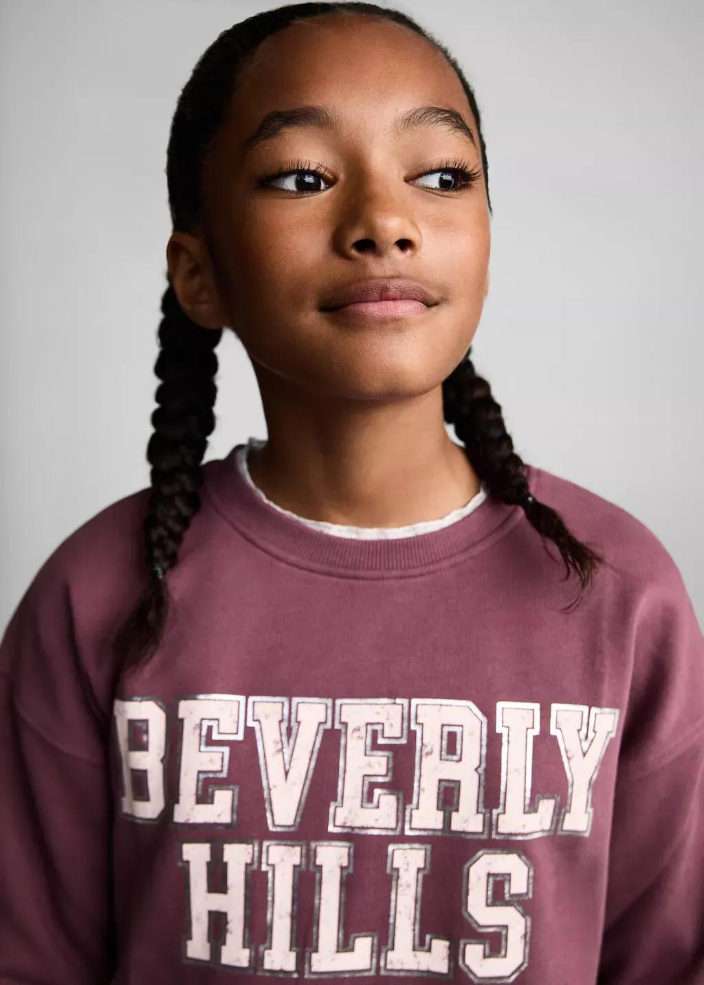 Pink Printed Message Sweatshirt, Kids Girl, , large image number 1
