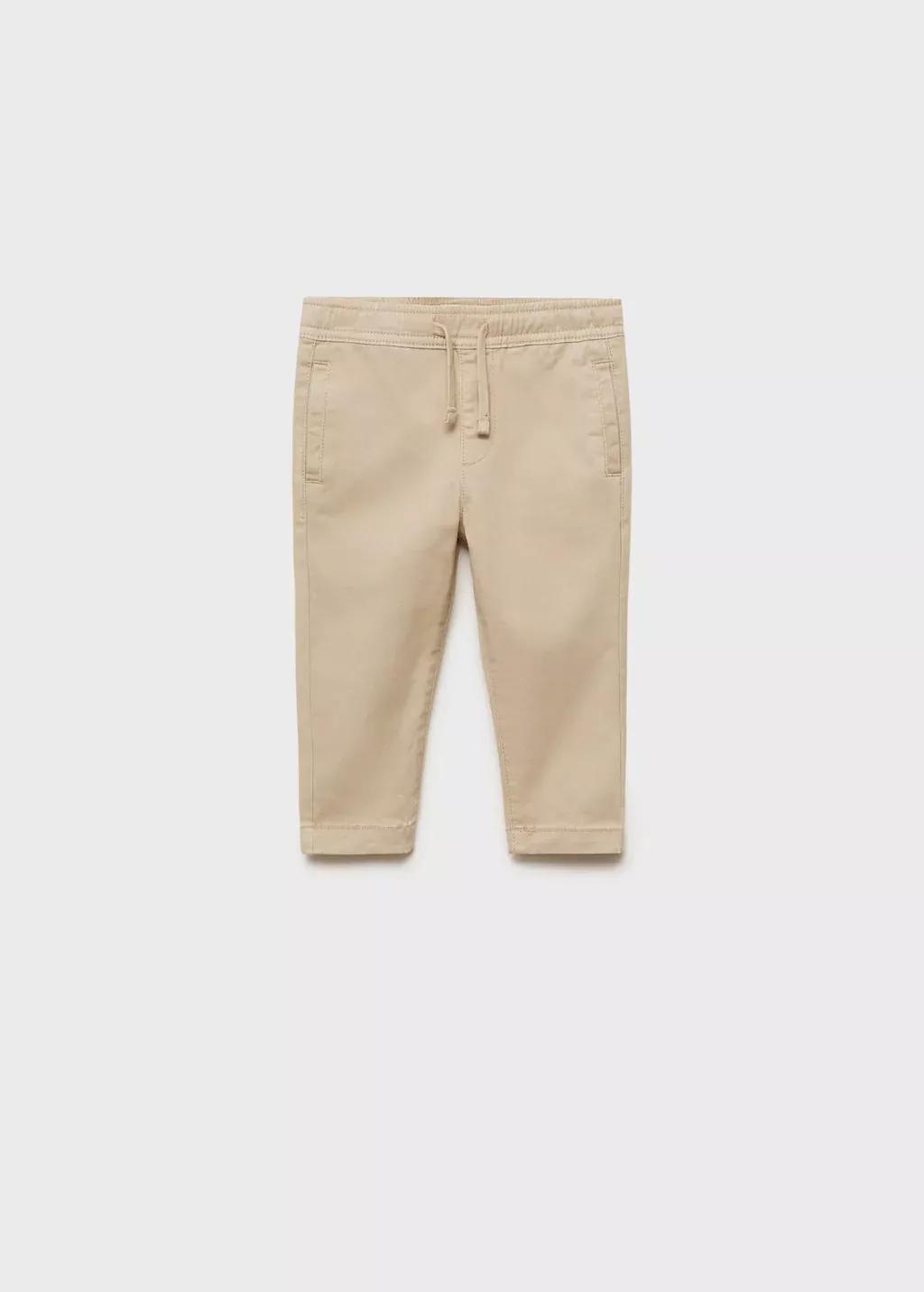 Brown Lt Pastel Cotton Jogger-Style Trousers, Baby Boy, , large image number 0
