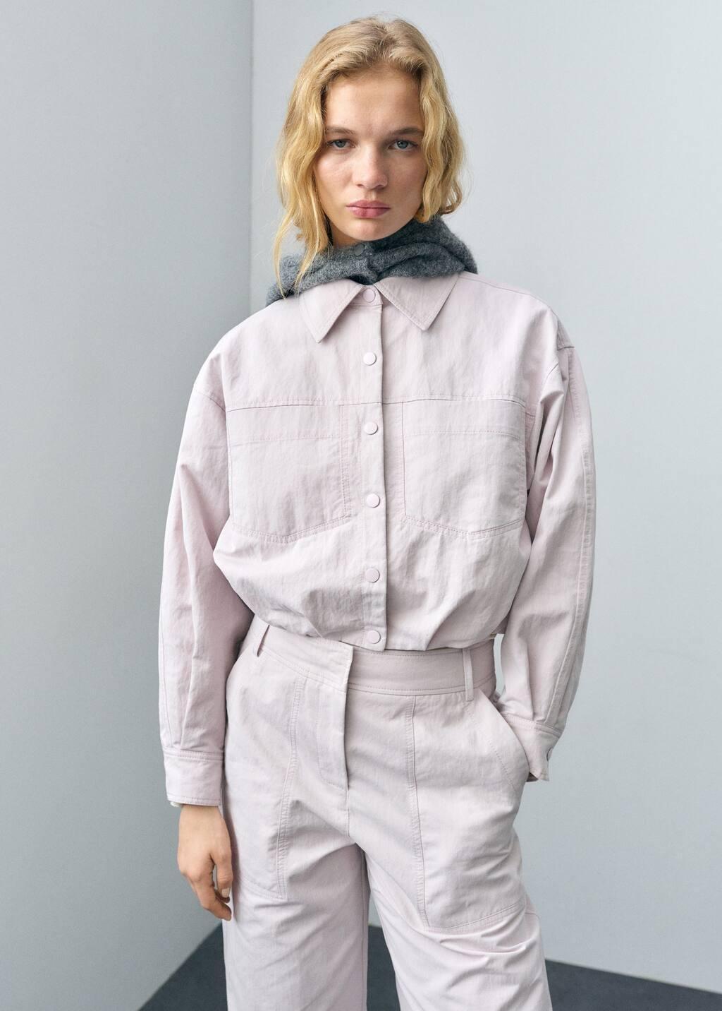 Purple Lt-Pastel Gathered Denim Jacket, , medium