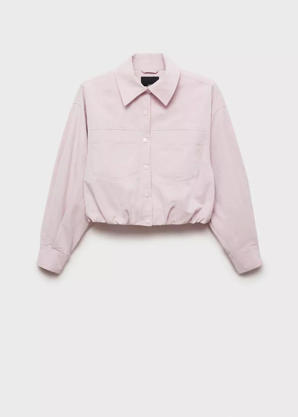 Purple Lt-Pastel Gathered Denim Jacket, , large image number 4