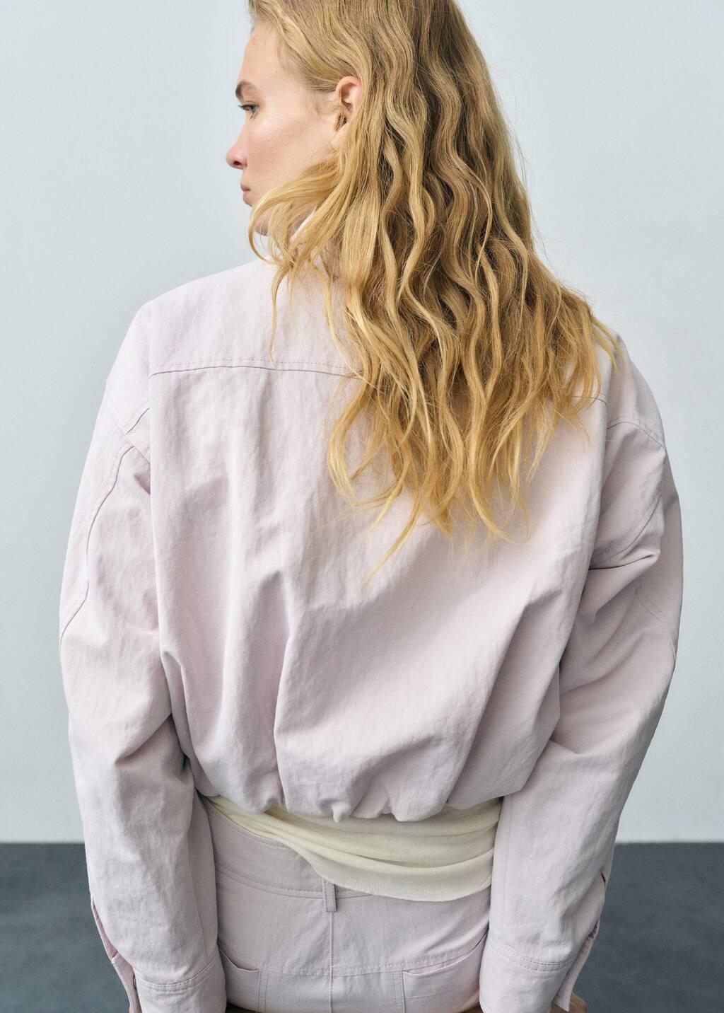 Purple Lt-Pastel Gathered Denim Jacket, , large image number 6