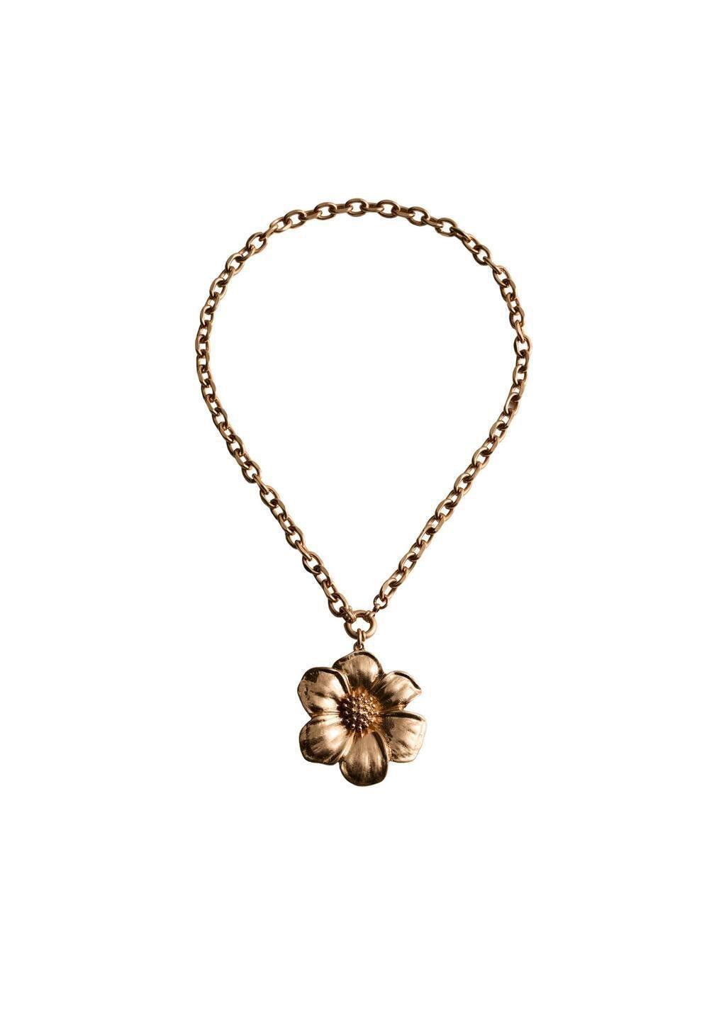 Gold Floral Pendant Necklace, Gold, large image number 2