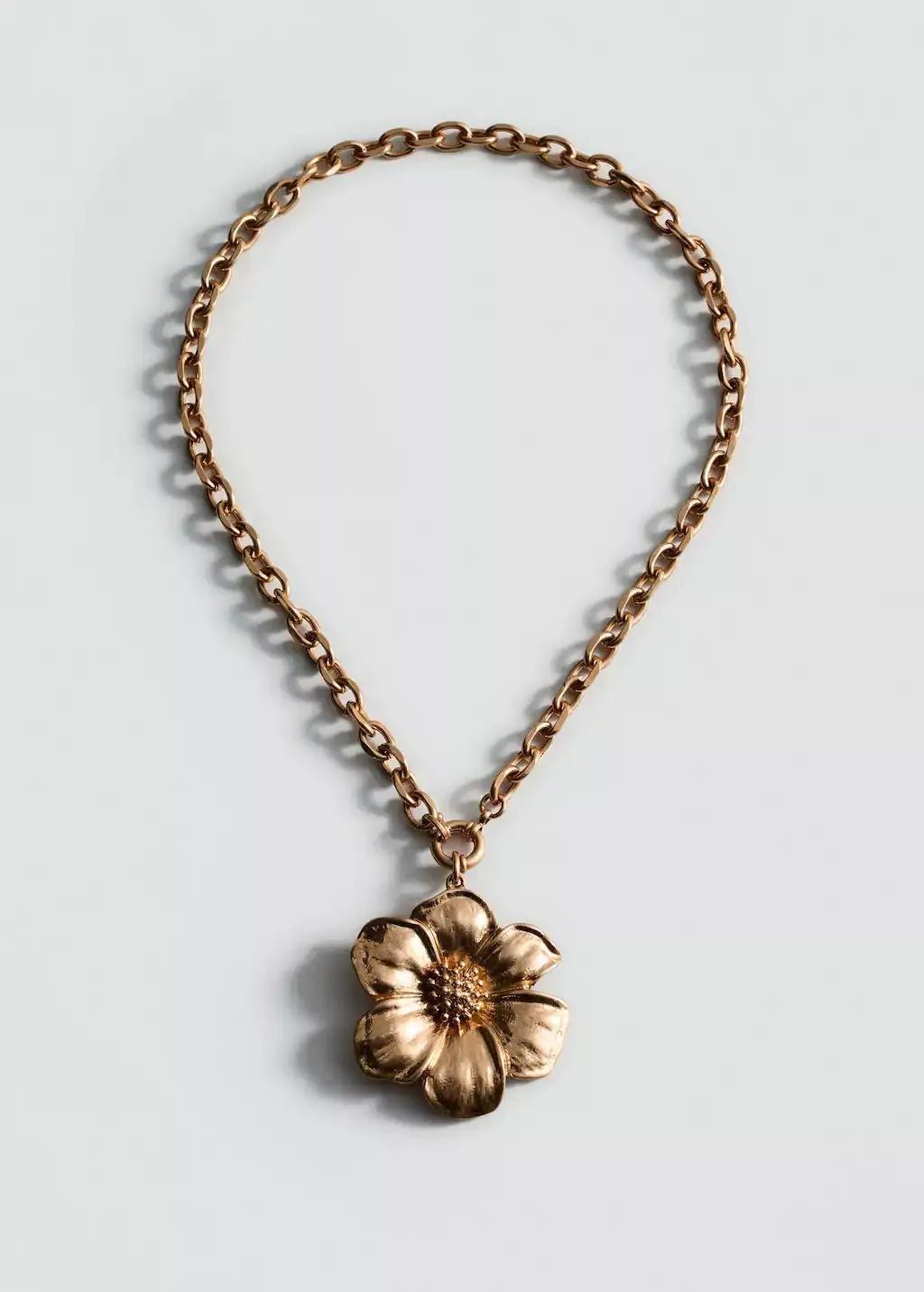 Gold Floral Pendant Necklace, Gold, large image number 4