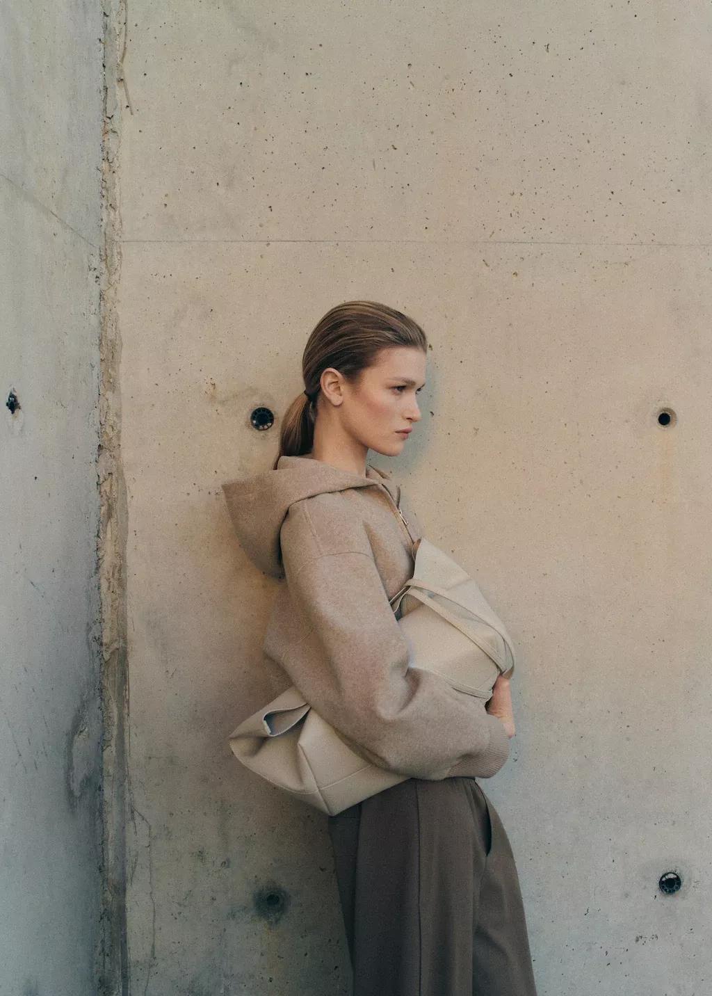 Beige Plain Handmade Shopper, Light Beige, large image number 5