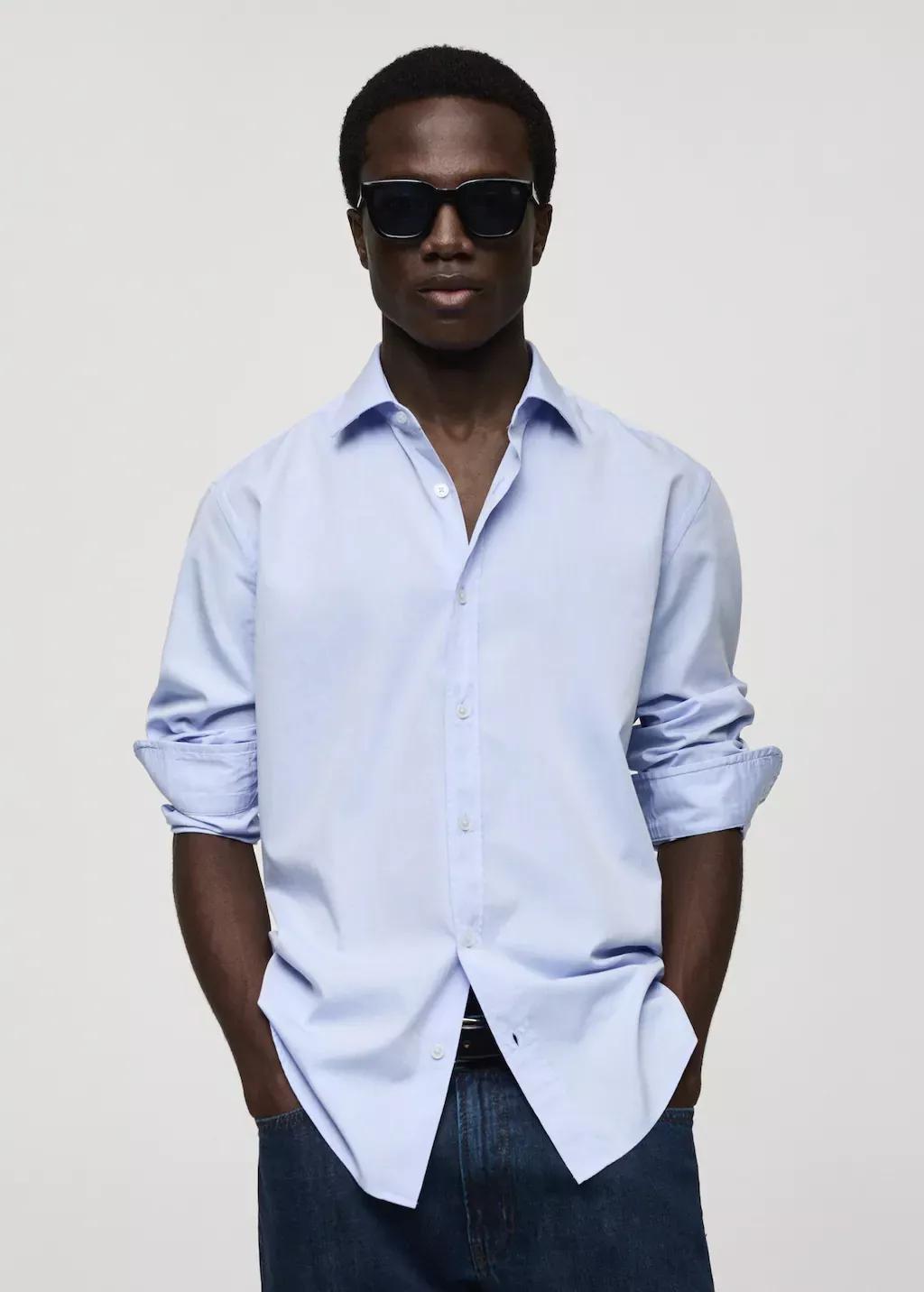 Blue Lt-Pastel Regular Fit End-On-End Cotton Shirt, , large image number 0