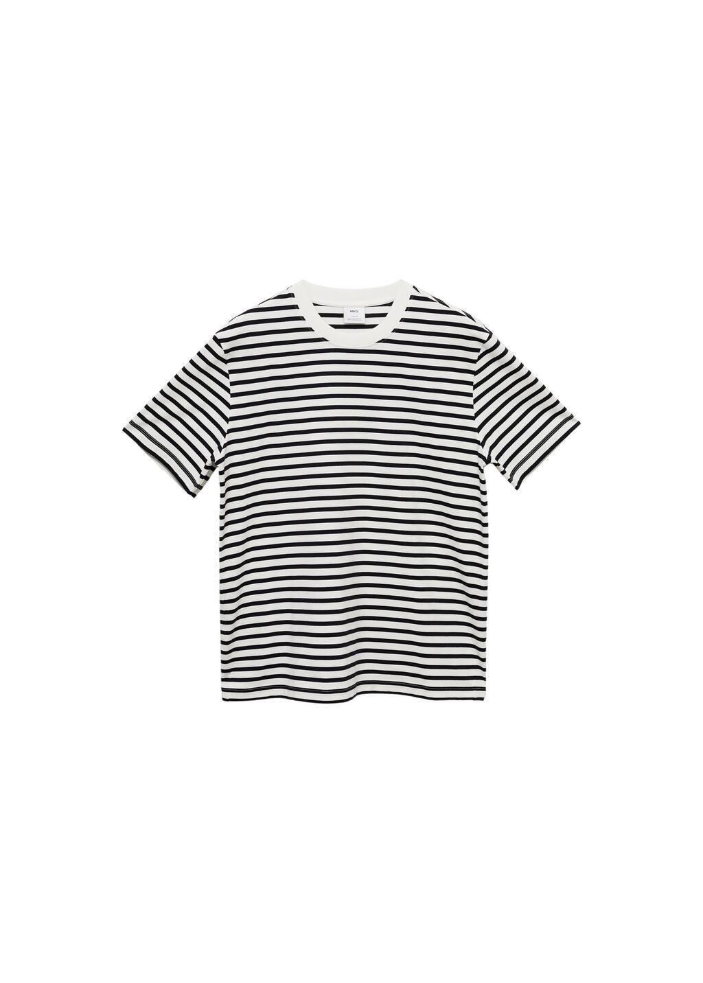 Beige 100% Cotton Striped T-Shirt, , large image number 2