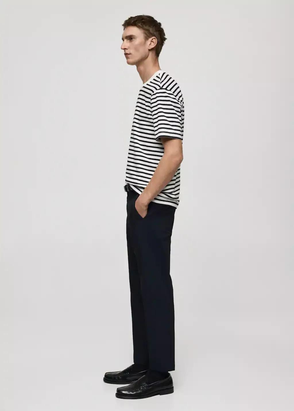 Beige 100% Cotton Striped T-Shirt, , large image number 3