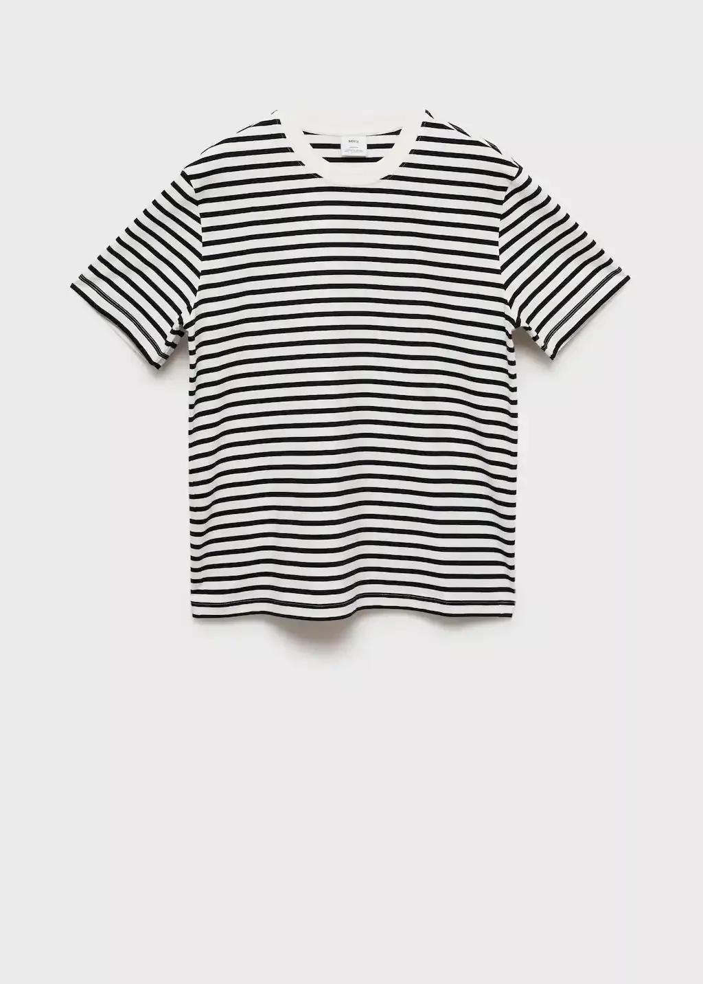 Beige 100% Cotton Striped T-Shirt, , large image number 4