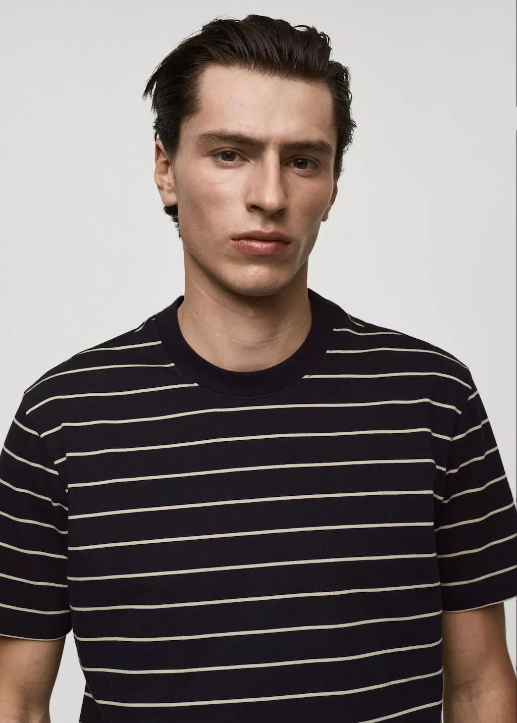 Navy 100% Cotton Striped T-Shirt, , large image number 1