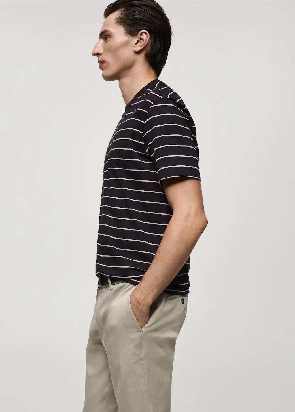 Navy 100% Cotton Striped T-Shirt, , large image number 3