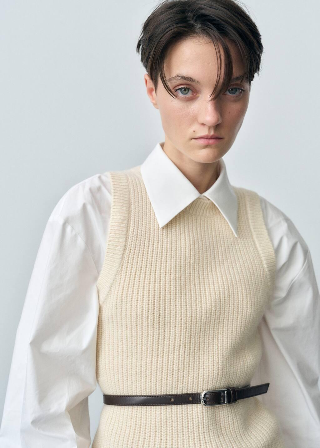 Beige Ribbed Wool-Blend Top, , large image number 1