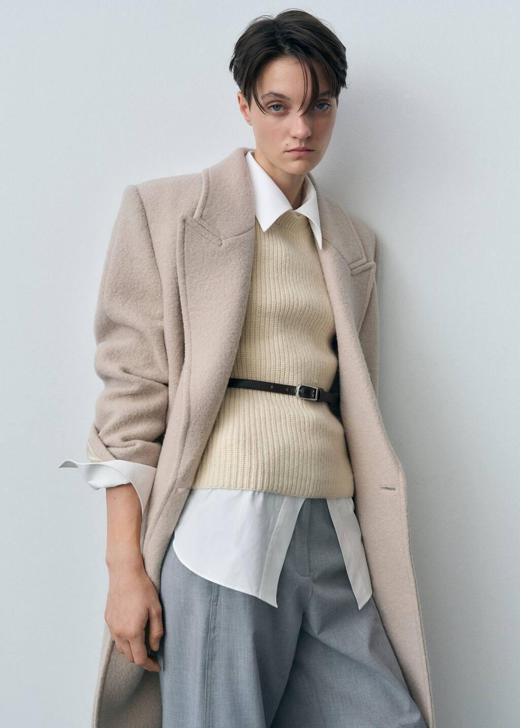 Beige Ribbed Wool-Blend Top, , large image number 3
