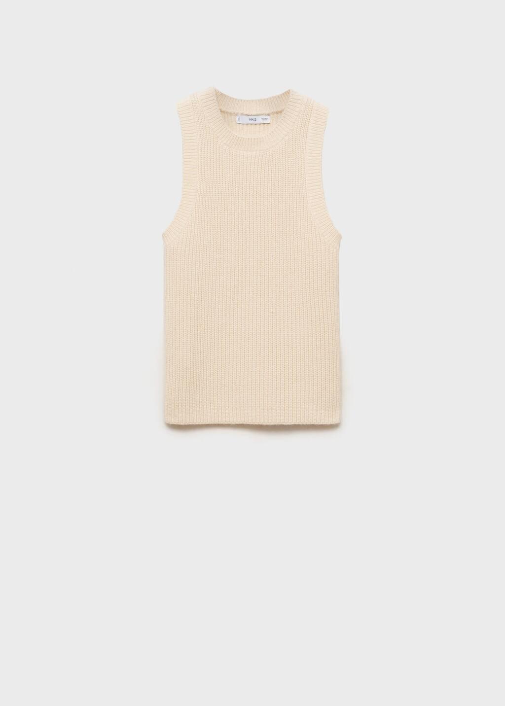 Beige Ribbed Wool-Blend Top, , large image number 4