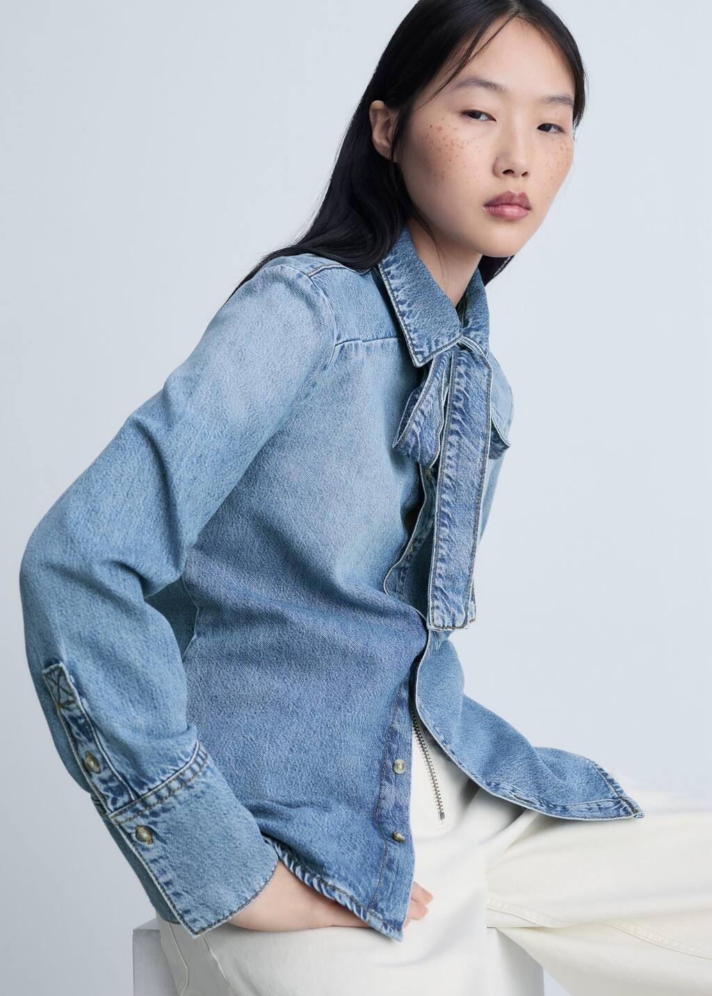Blue Denim Shirt With Bow, , large image number 3