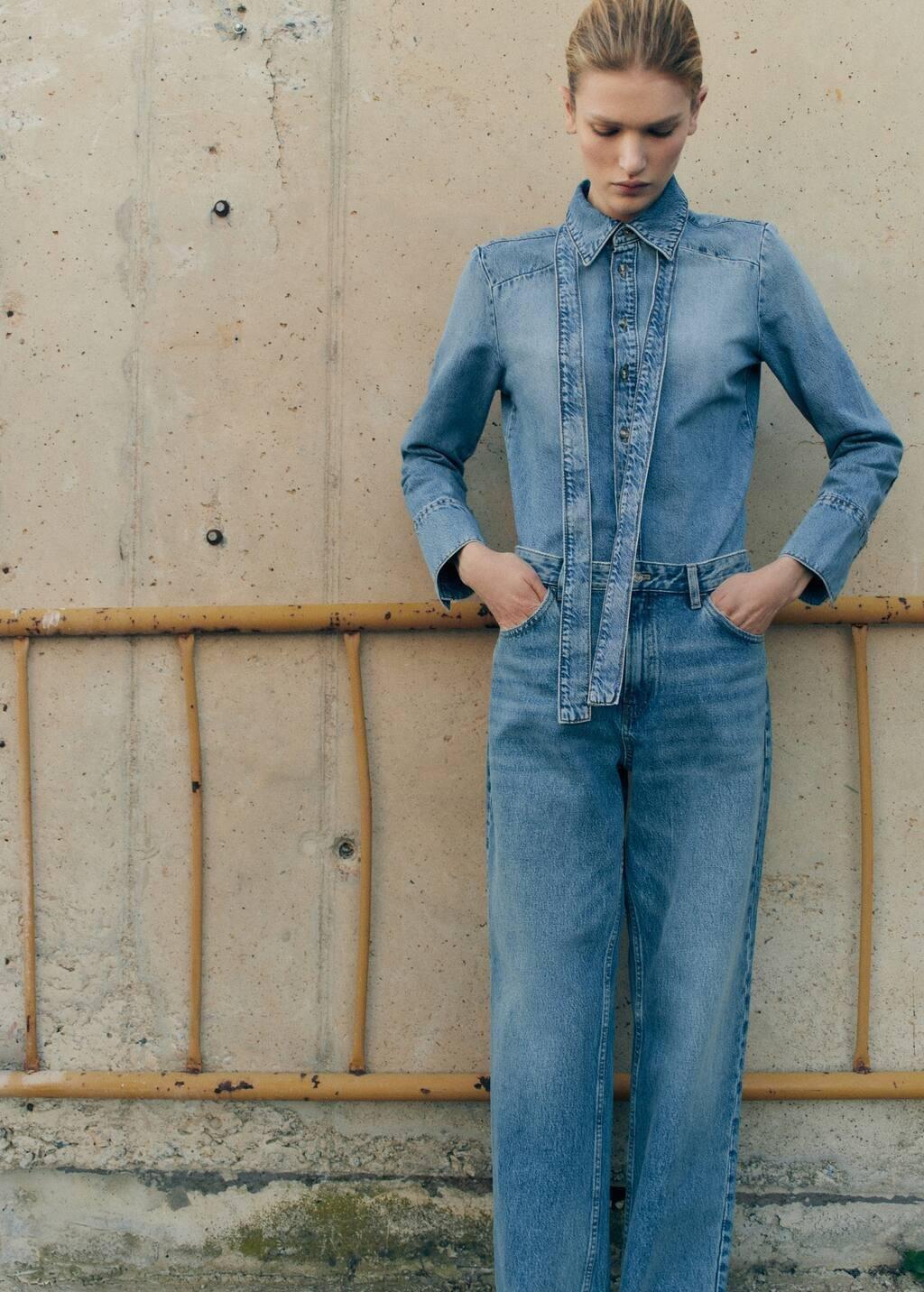 Blue Denim Shirt With Bow, , large image number 5