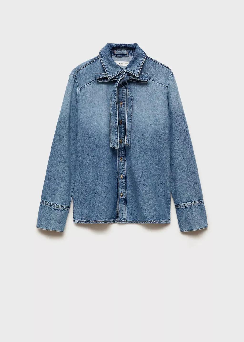 Blue Denim Shirt With Bow, , large image number 6