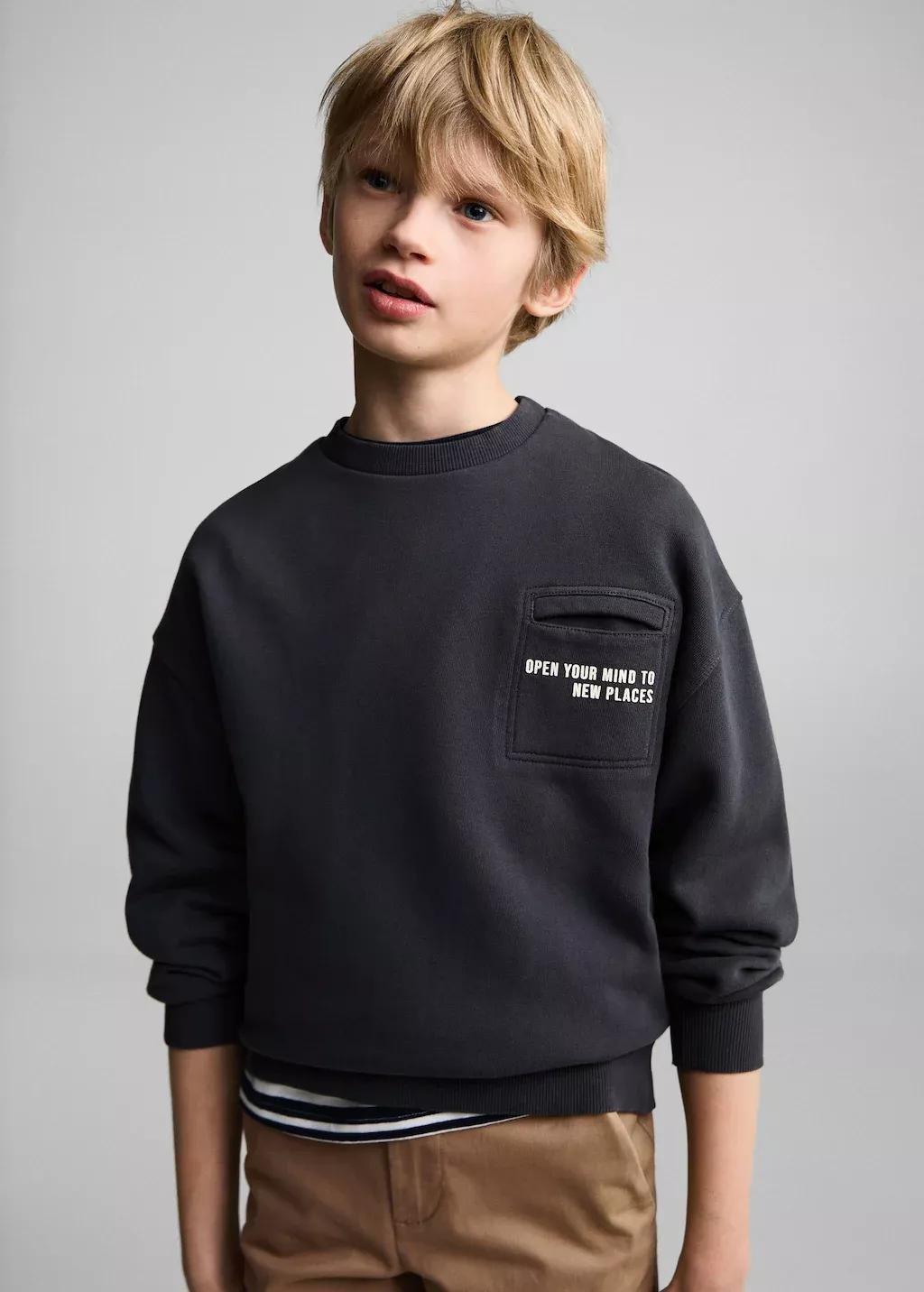 Grey Pocket Cotton Sweatshirt, Kids Boy, , large image number 0