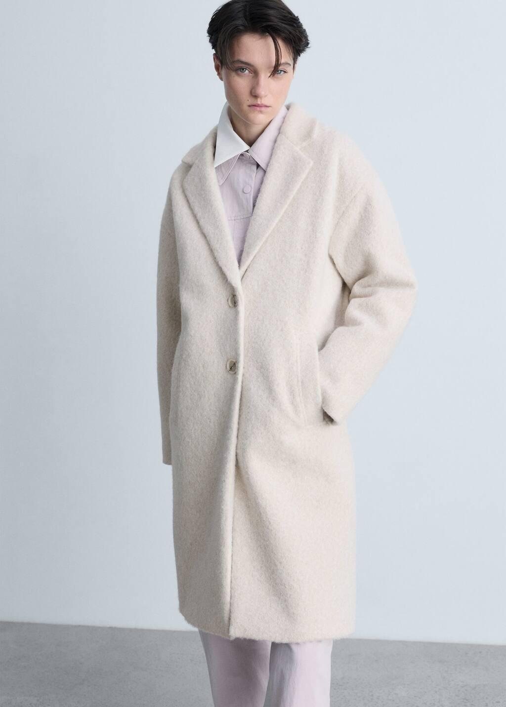 Beige Oversized Boucla Long Coat, , medium