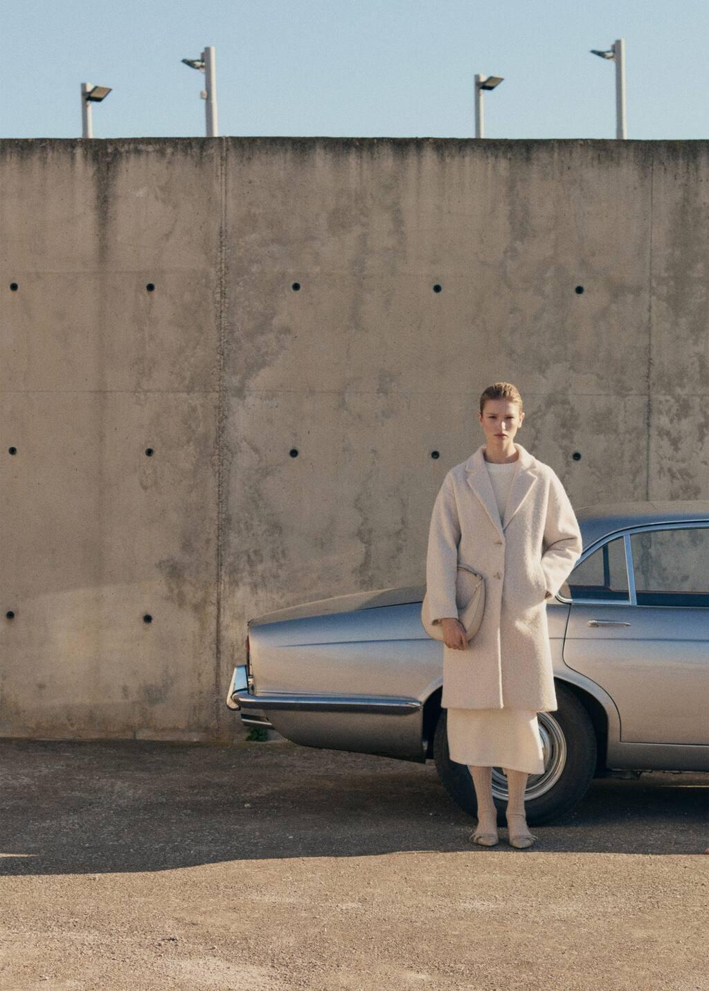 Beige Oversized Boucla Long Coat, , large image number 6