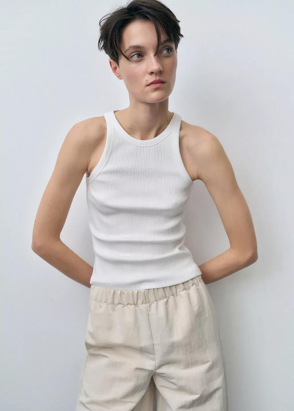 White Cotton Halter-Neck Top, , large image number 0