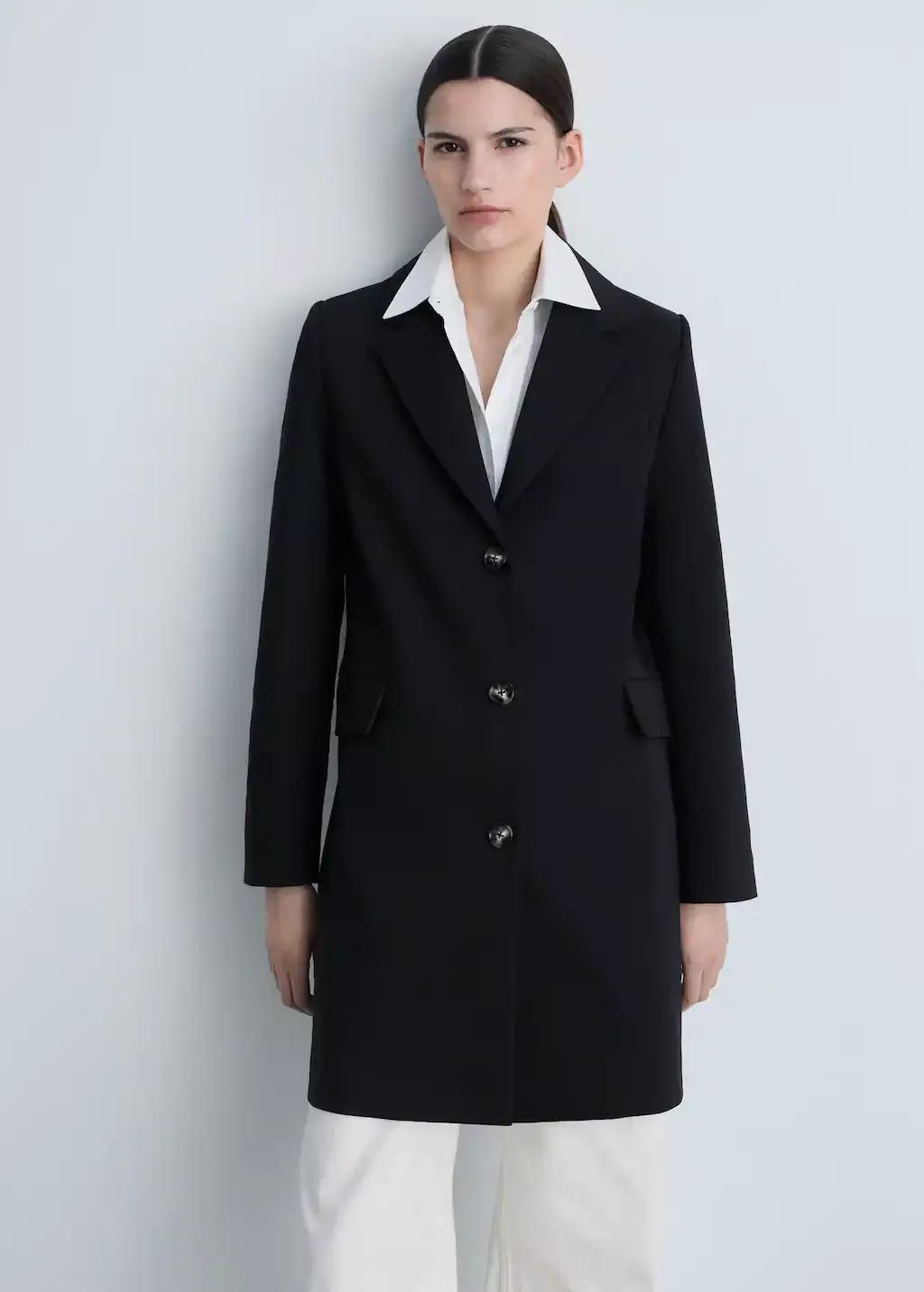 Black Plain Overcoat Long, , medium