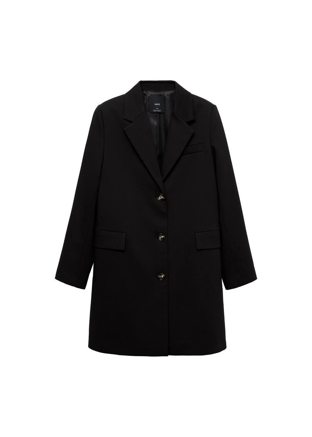 Black Plain Overcoat Long, , large image number 2