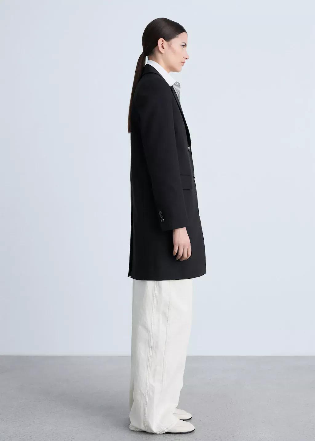 Black Plain Overcoat Long, , large image number 3