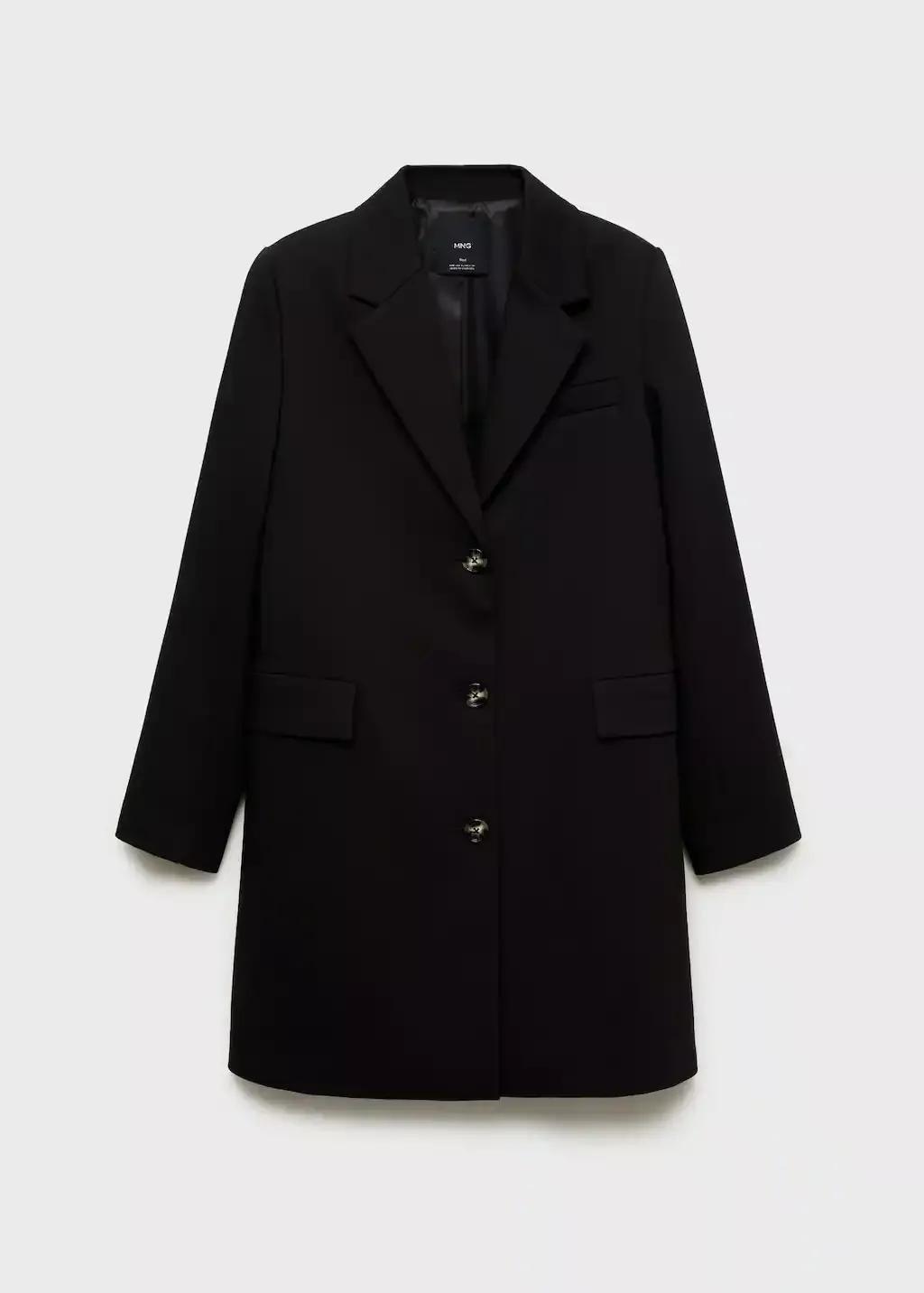 Black Plain Overcoat Long, , large image number 4