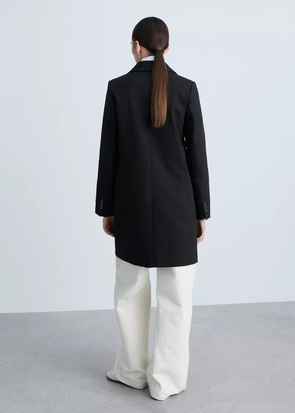 Black Plain Overcoat Long, , large image number 7