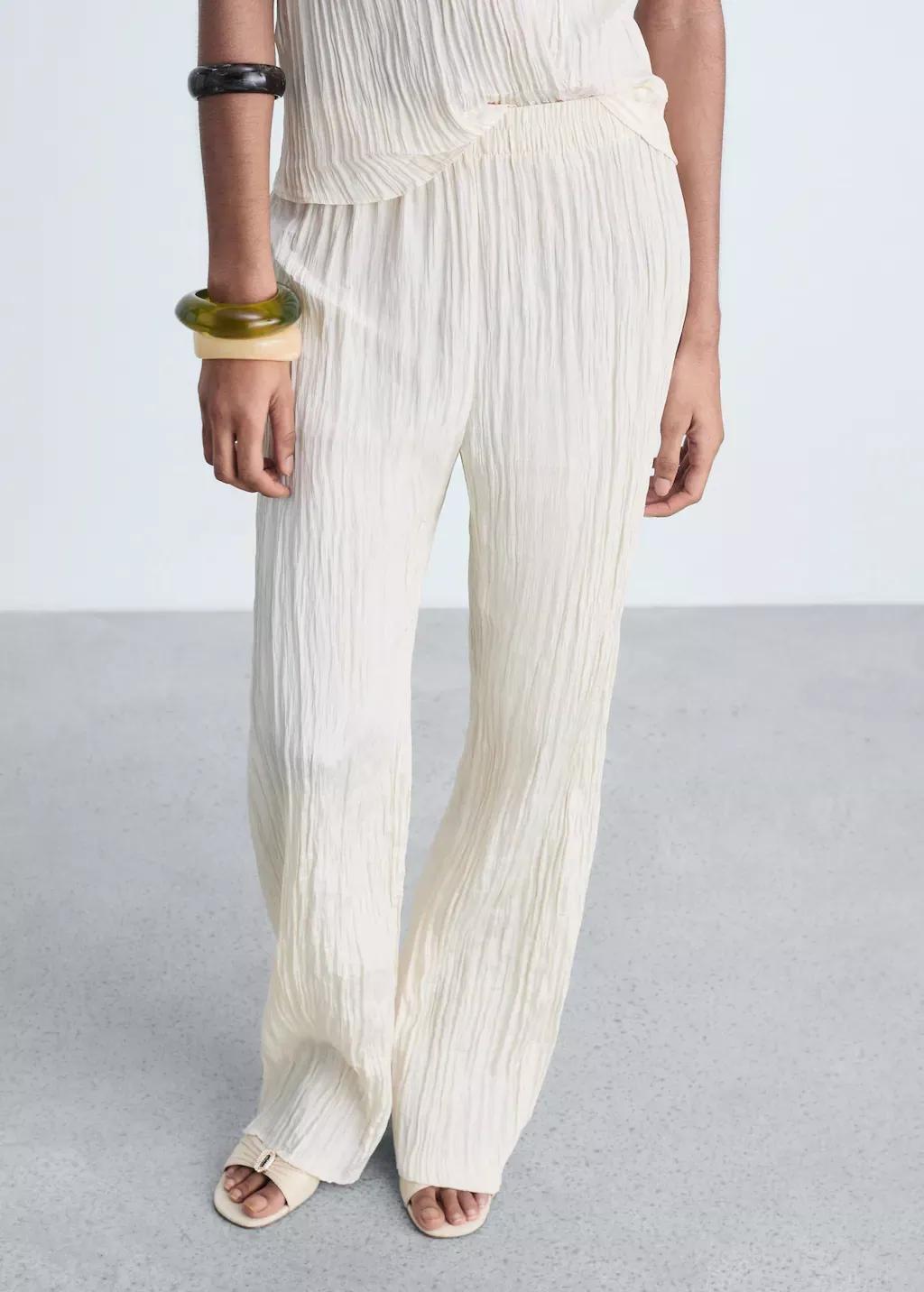 Yellow Pleated Straight Trousers, , medium