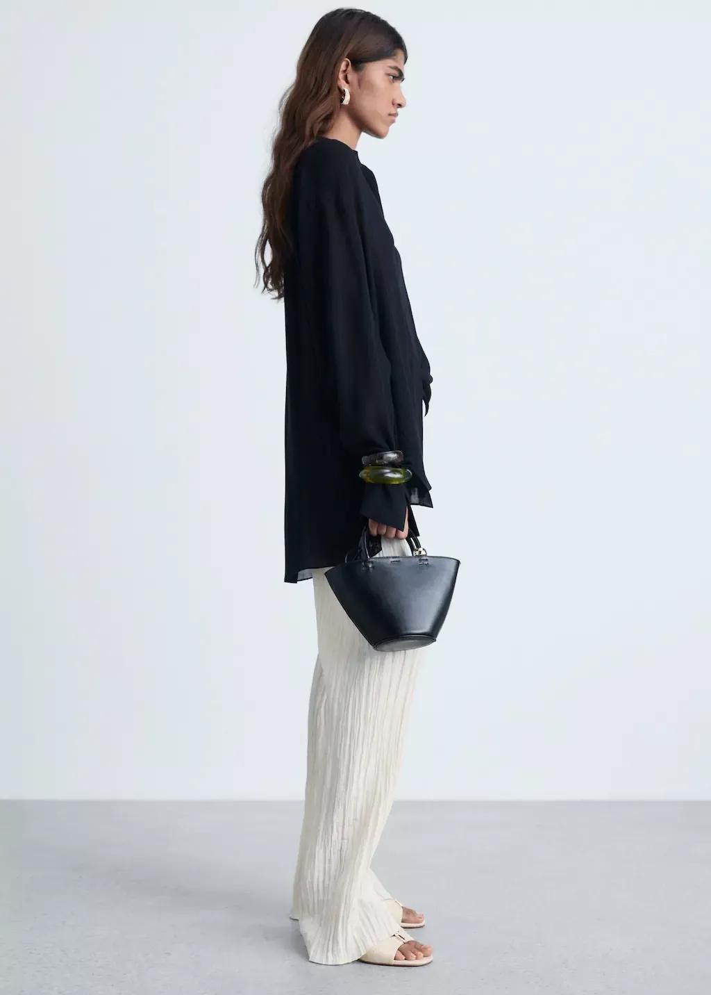 Yellow Pleated Straight Trousers, , large image number 1