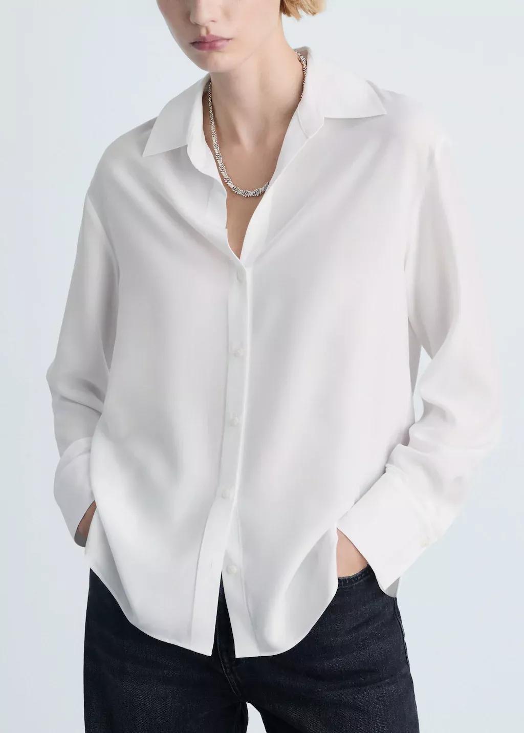 White Lyocell Fluid Shirt, , large image number 0