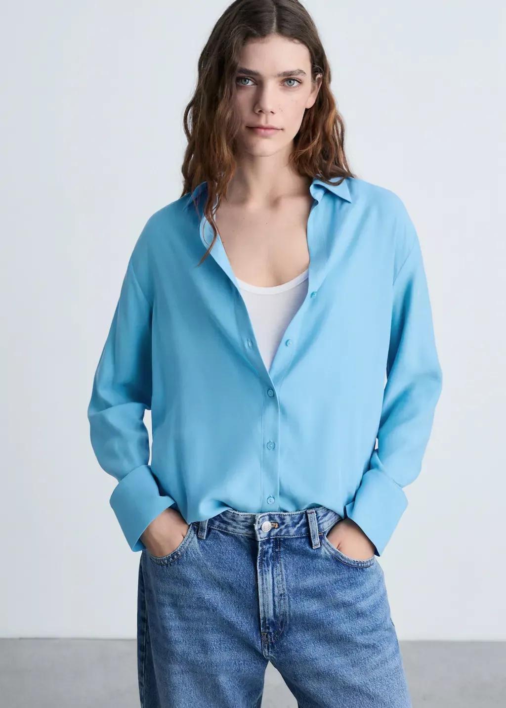 Blue Lyocell Fluid Shirt, 0201_52, large image number 0