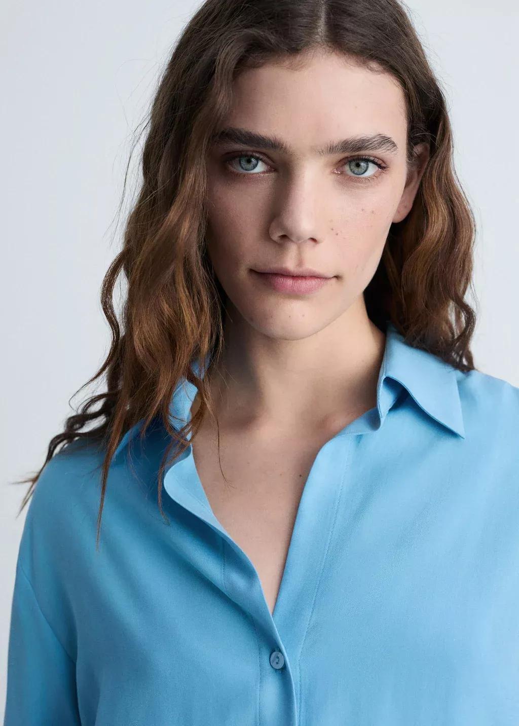 Blue Lyocell Fluid Shirt, 0201_52, large image number 1