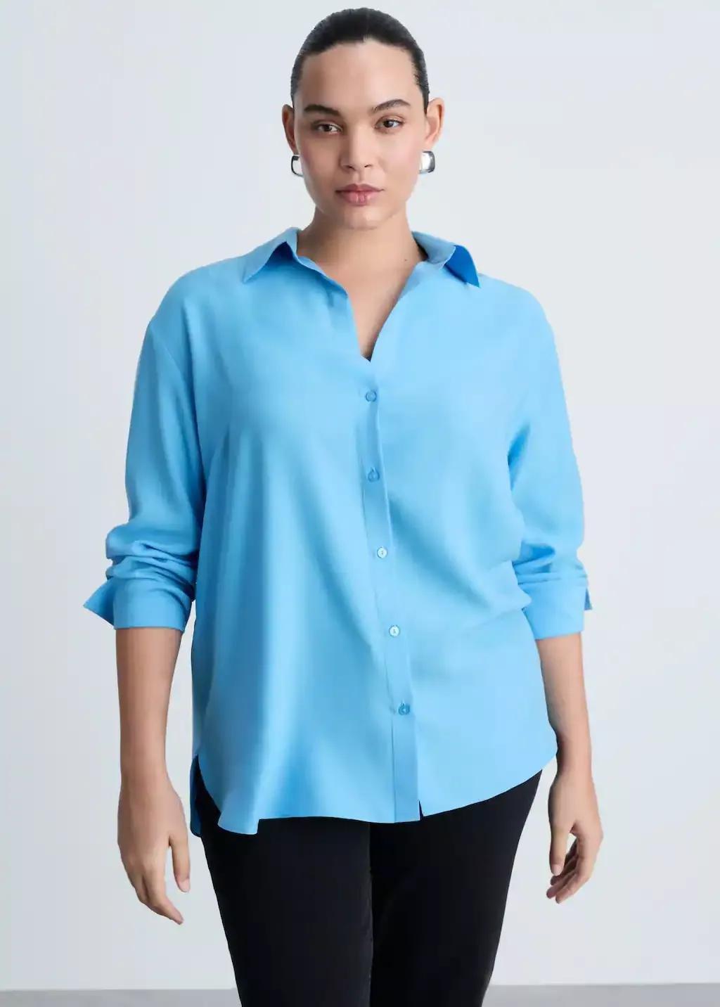 Blue Lyocell Fluid Shirt, 0201_52, large image number 7
