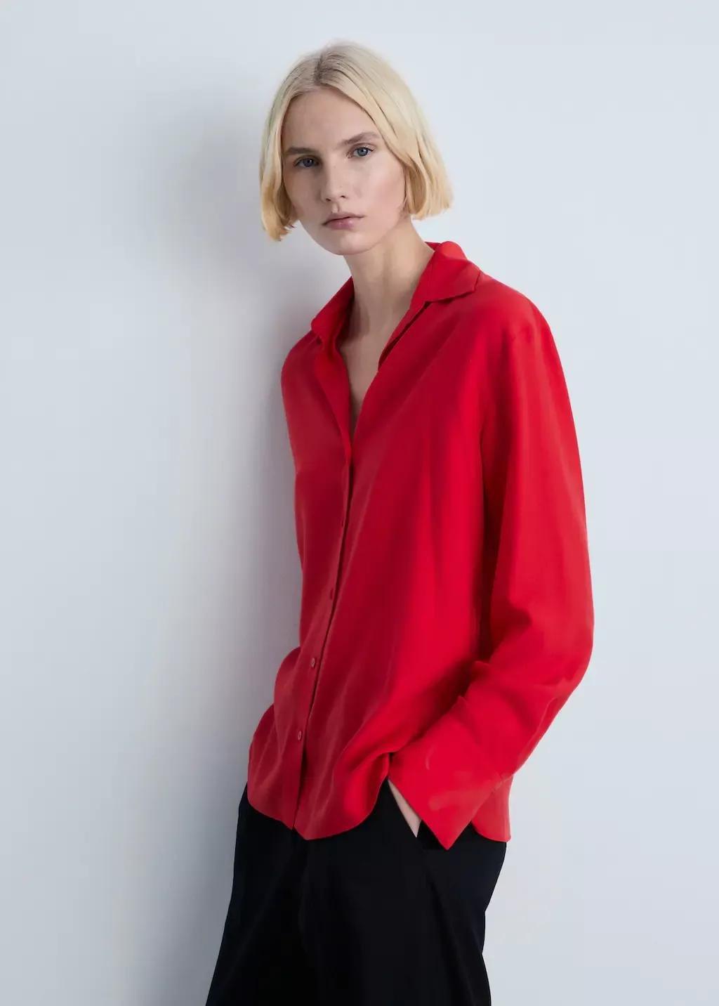 Red Lyocell Fluid Shirt, , medium