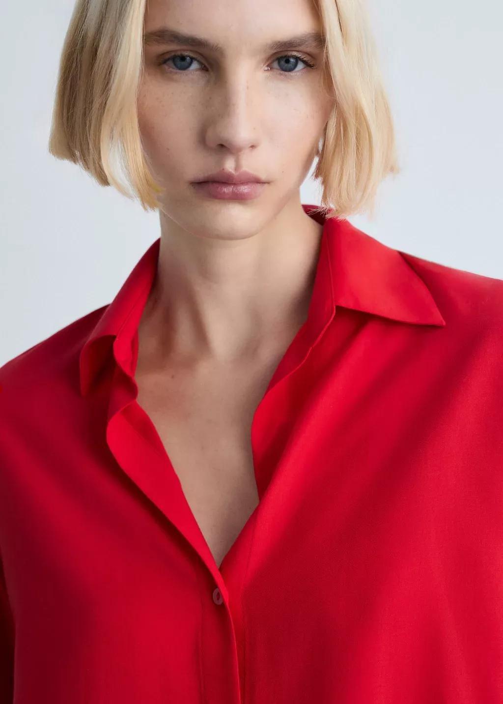 Red Lyocell Fluid Shirt, , large image number 1