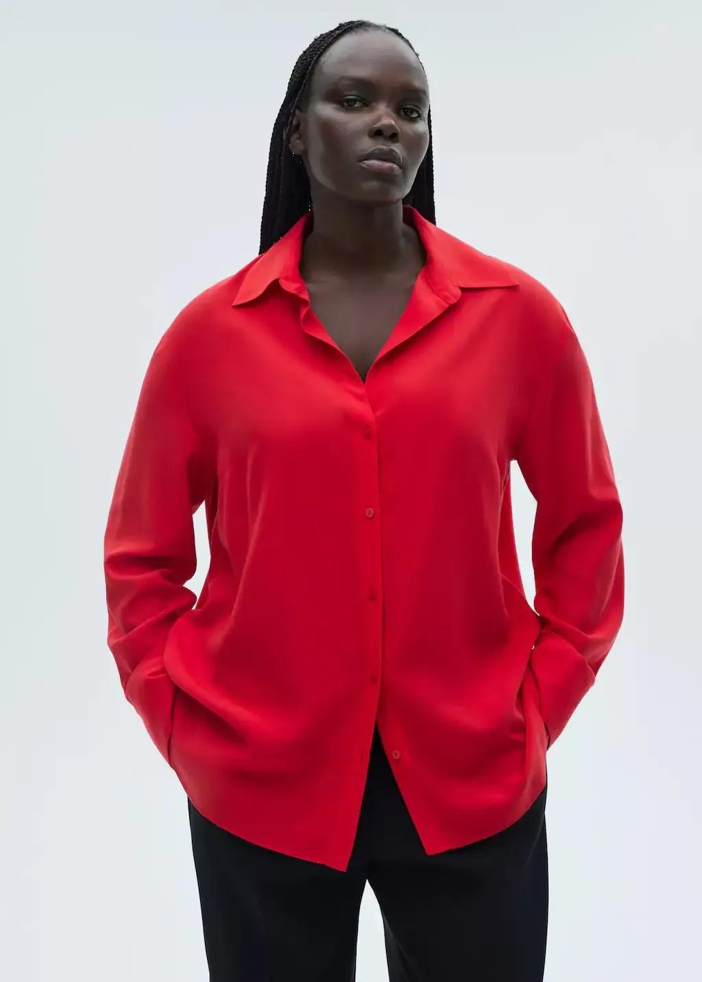 Red Lyocell Fluid Shirt, , large image number 6