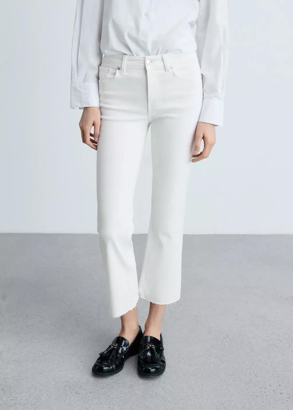 White Plain Cropped Jeans, , medium