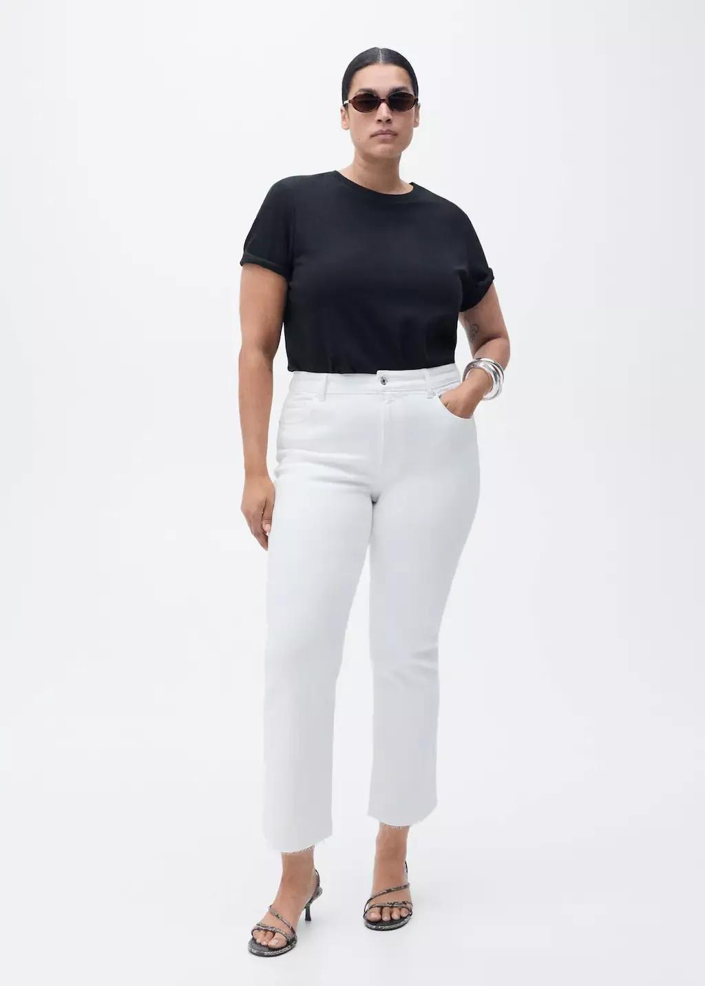 White Plain Cropped Jeans, , large image number 6