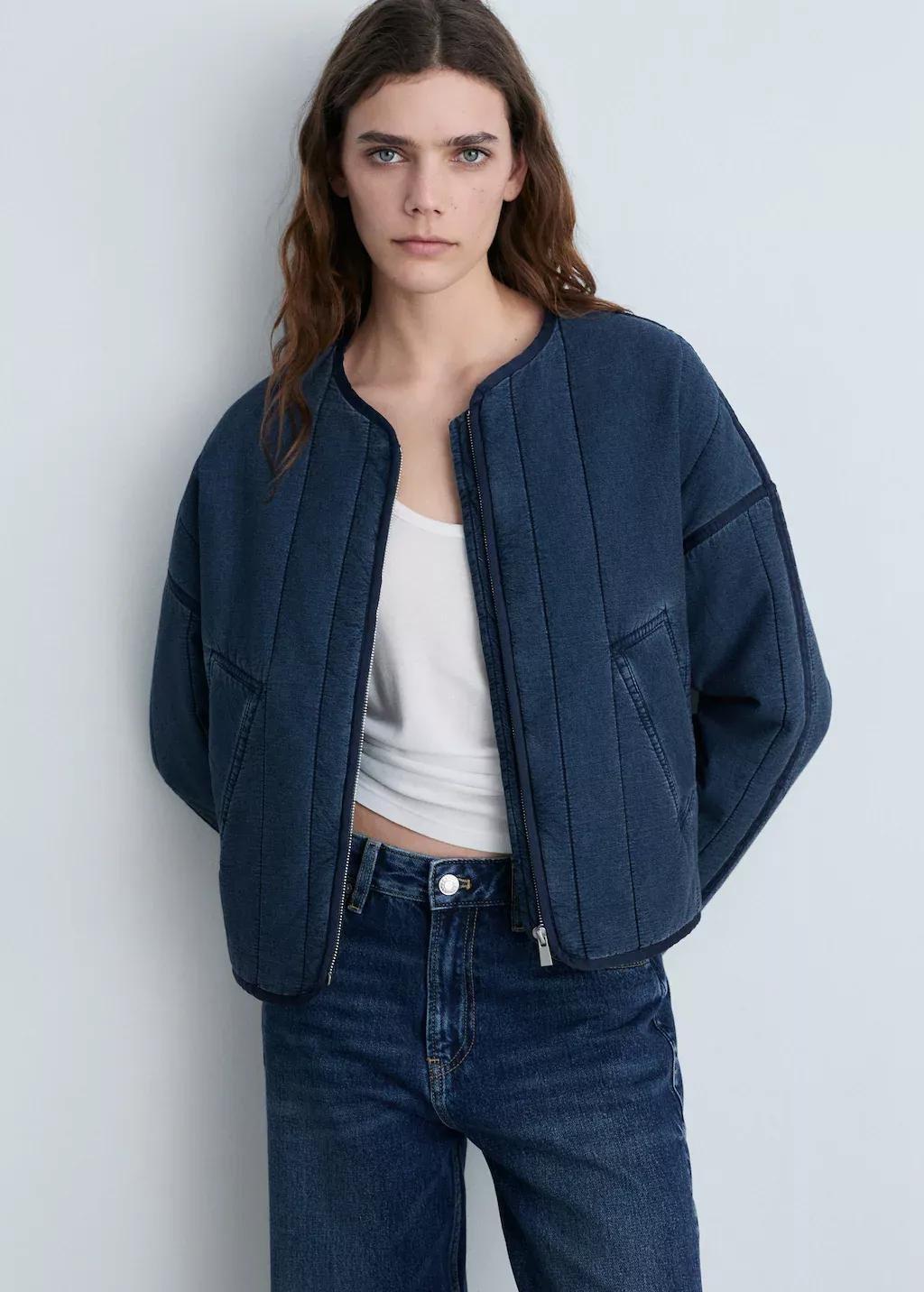 Blue Zipper Cotton Jacket, , medium