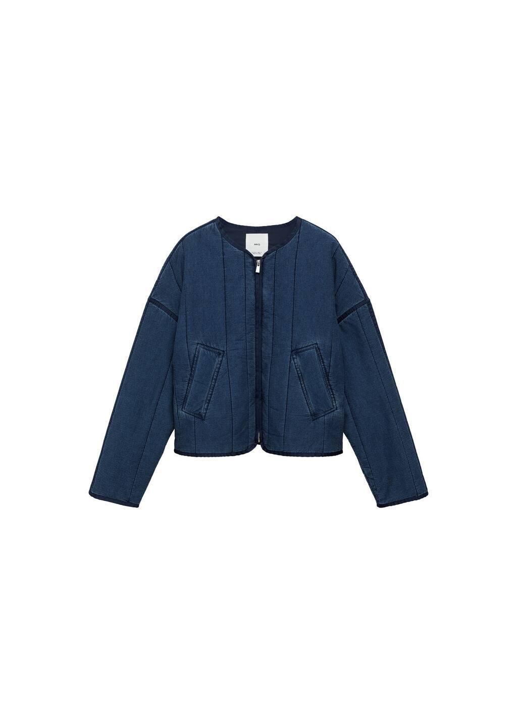 Blue Zipper Cotton Jacket, , large image number 2