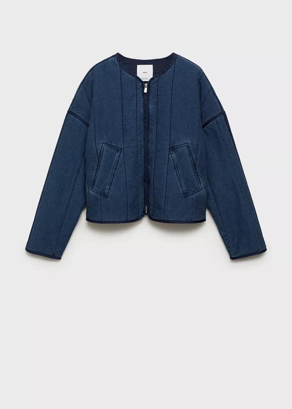 Blue Zipper Cotton Jacket, , large image number 4
