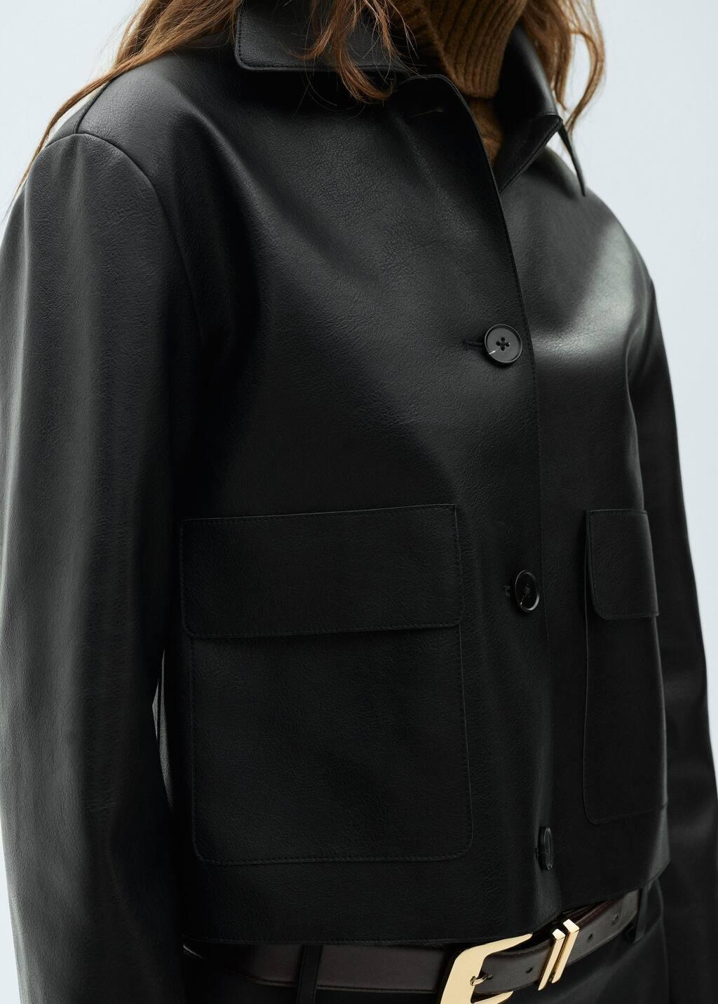 Black Leather-Effect Jacket With Pockets, , large image number 0